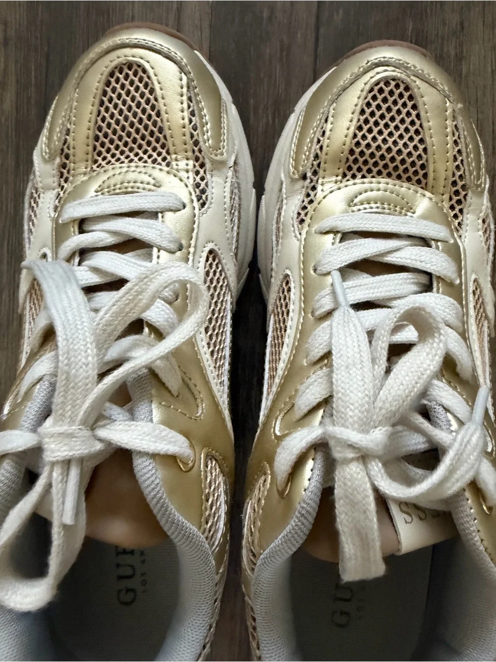 Guess Metallic Gold White Mesh Running Sneakers Tennis Shoes Athleisure Y2K 8